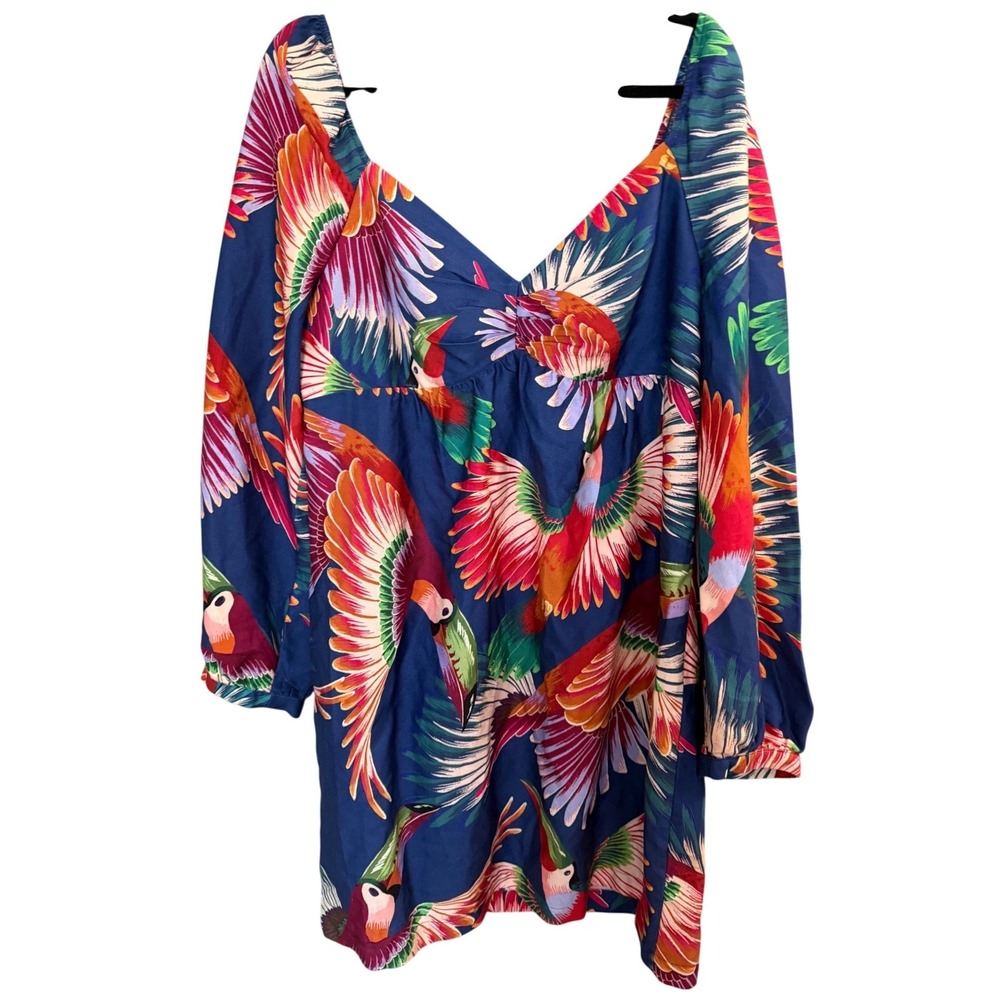 FARM Rio Navy Mini Dress with Multicolor Parrot Print